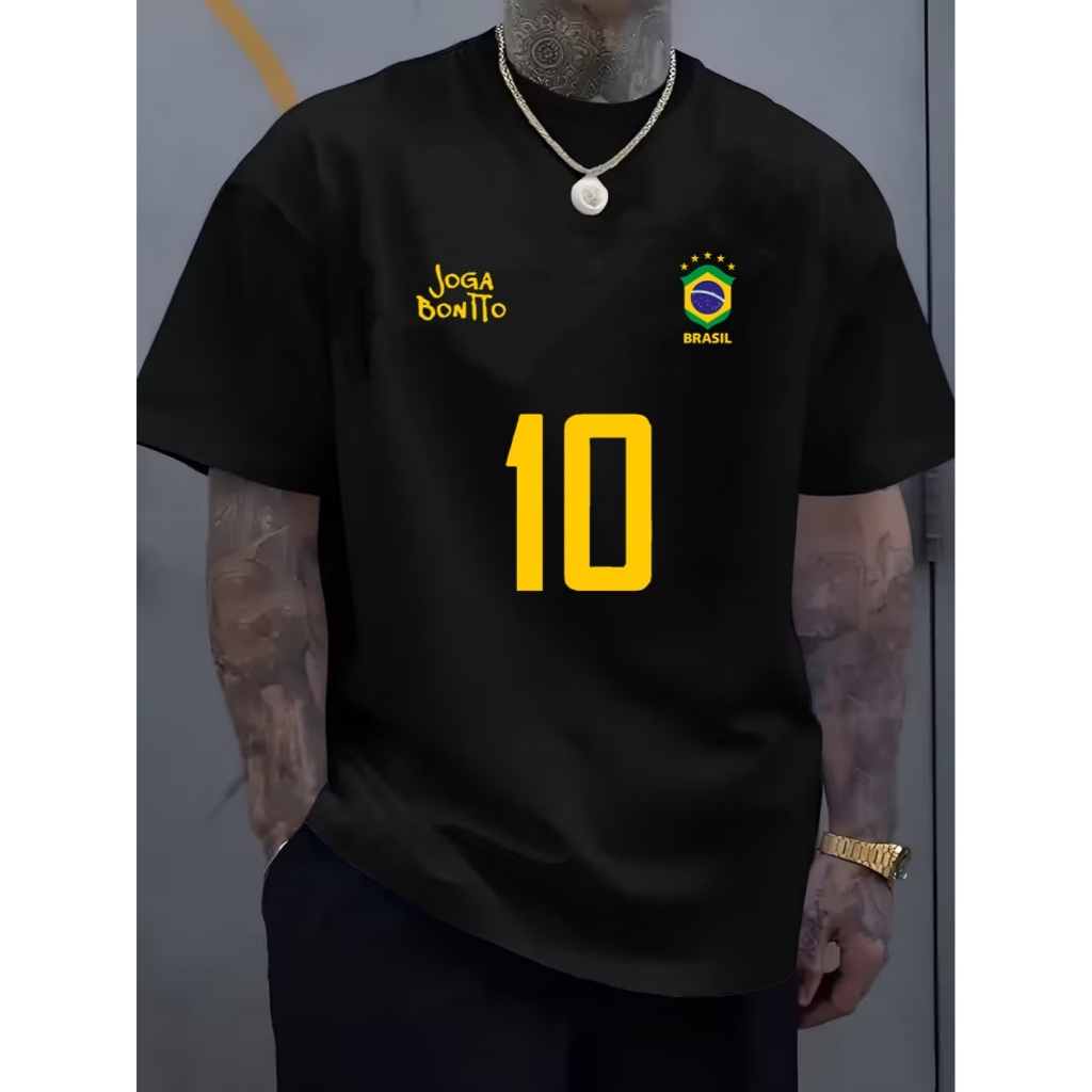 Camiseta JOGA BONITO Brasil número 10 estampa futebol 100% algodão estilo esportivo casual vibe seleção brasileira