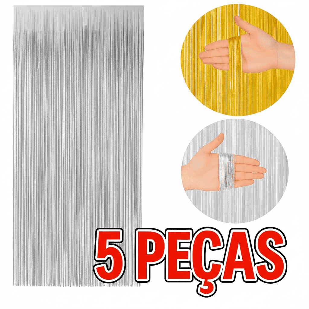 Kit 5 Cortinas Metalizadas Lisa Franja 2 x 1 Metros Decoração de Festa Rápida Organização Prática em Oferta na Shopee
