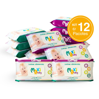 Kit com 12 Toalhas Lenços Umedecidos Hipoalergênico 50un Cada Maxi Baby em Oferta na Shopee
