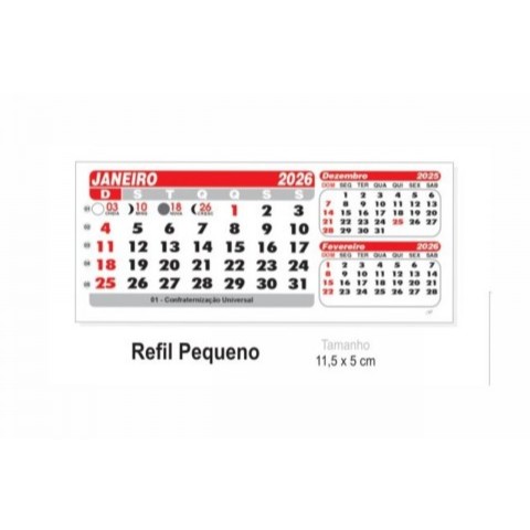 Refil de Calendário de Mesa pequeno ANO 2026 - 50 unidades