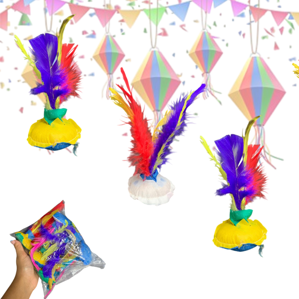 Kit 6/12/18 Peteca Infantil Pequenas com Penas Coloridas