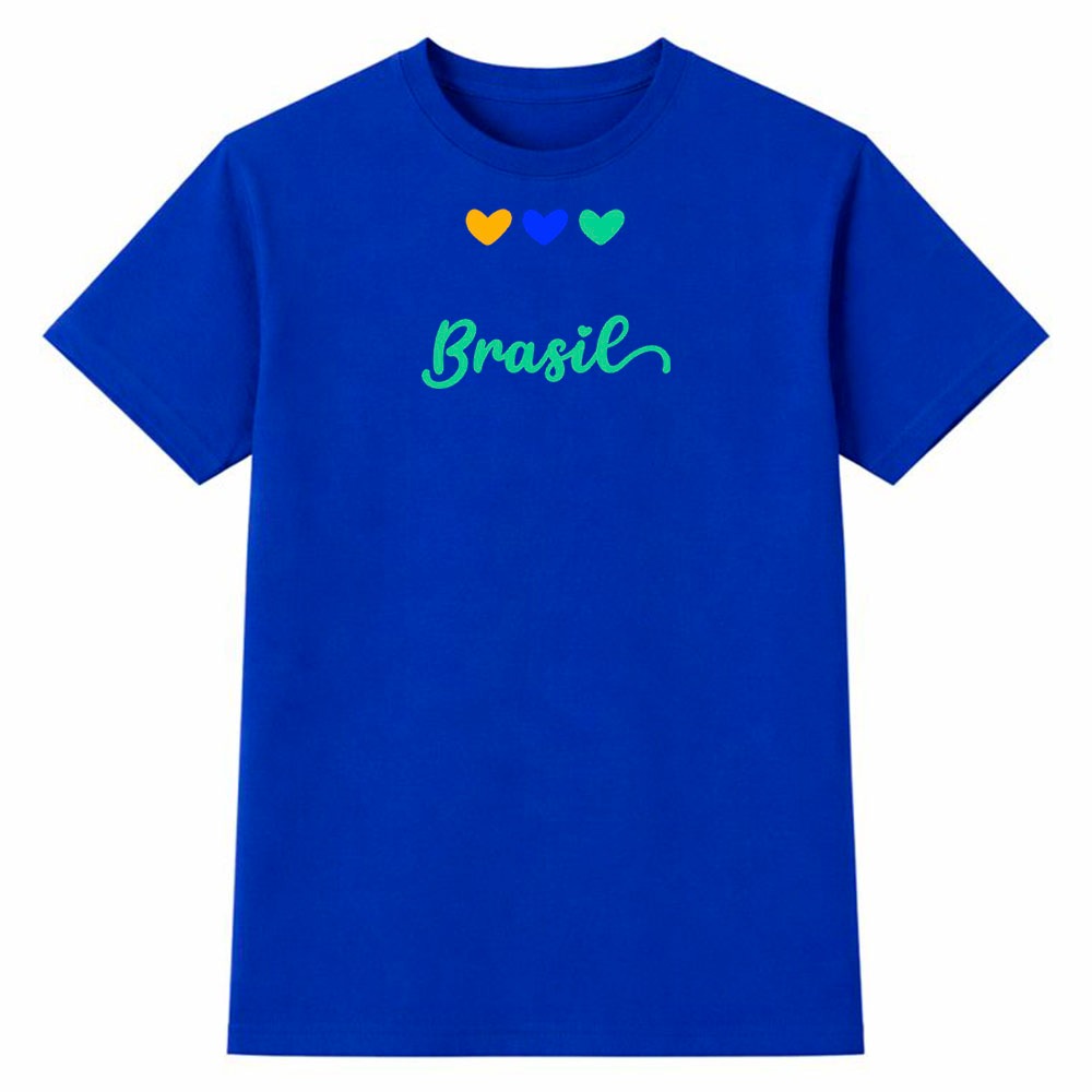 Camiseta Masculina 100% Algodão Camisa Brasil Amor Corações Copa do Mundo Futebol Torcida Casual