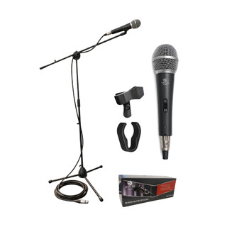 Kit Suporte Pedestal E Microfone Com Tripé 2 Cachimbos Preto