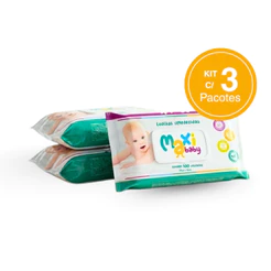 Kit com 3 Toalhas lenços Umedecidos Hipoalergênico 100un Cada Maxi Baby