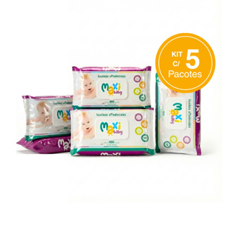 Kit com 5 Toalhas lenços Umedecidos Hipoalergênico 100un Cada Maxi Baby em Oferta na Shopee