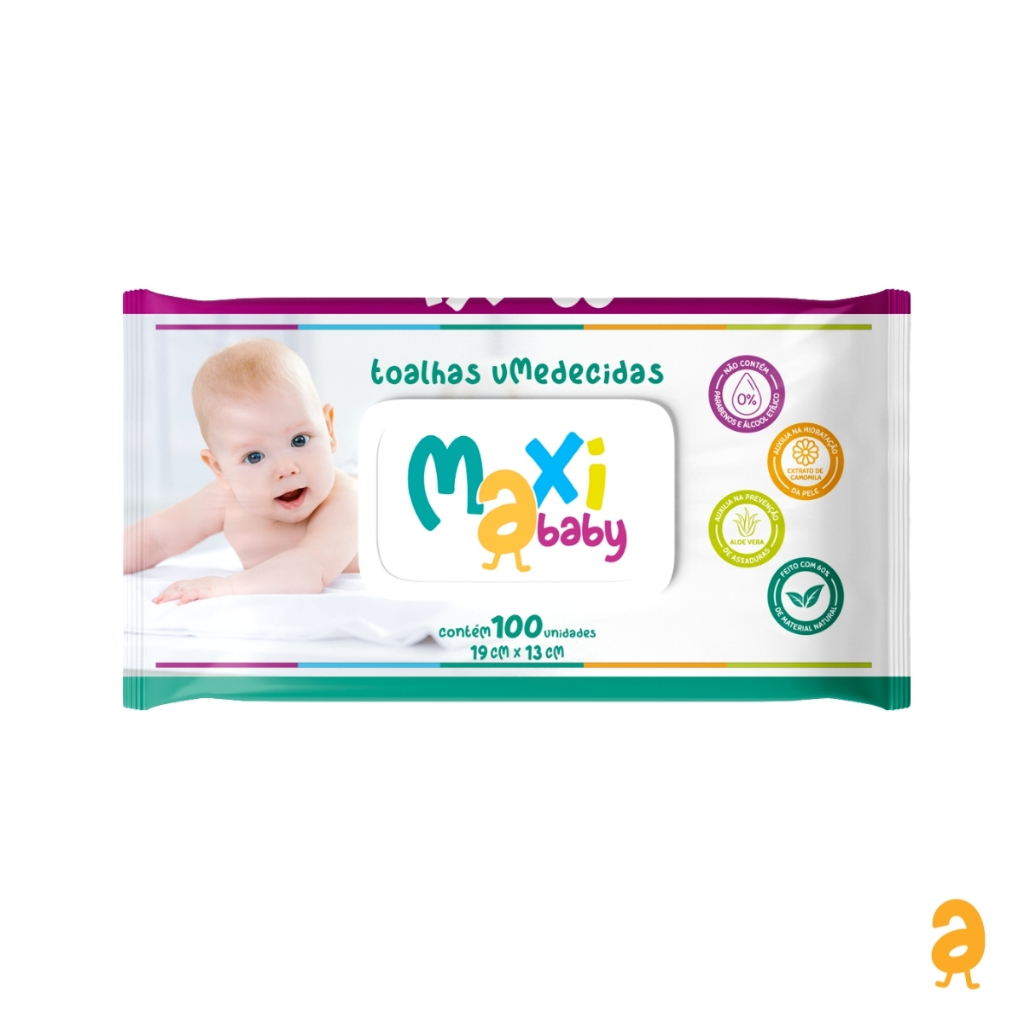 Toalha Lenço Umedecido Hipoalergênico Bebê 100un Maxi Baby