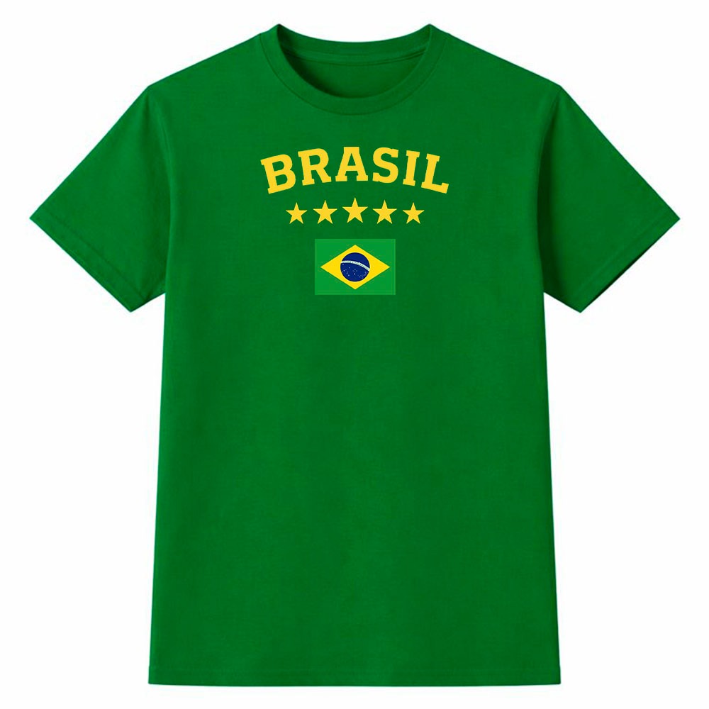 Camiseta Feminina 100% Algodão Camisa Brasil Pentacampeão Estrelas Copa do Mundo Futebol Moda Casual