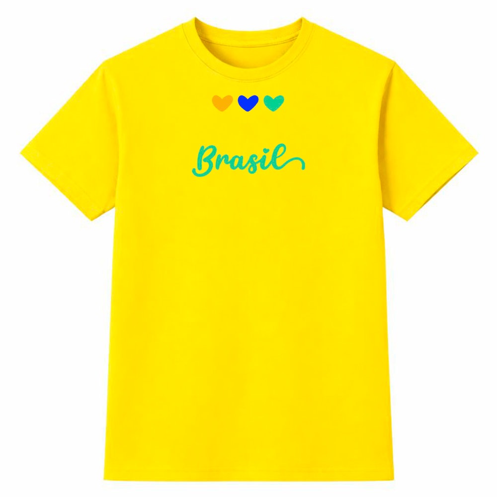 Camiseta Masculina 100% Algodão Camisa Brasil Amor Corações Copa do Mundo Futebol Torcida Casual