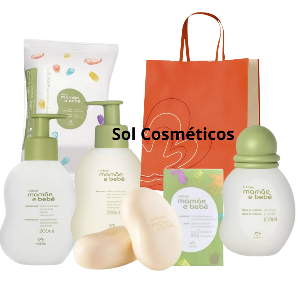 Kit Completo Mamãe e Bebê Natura: Shampoo, Condicionador, Colônia e Sabonete (4 itens) em Oferta na Shopee