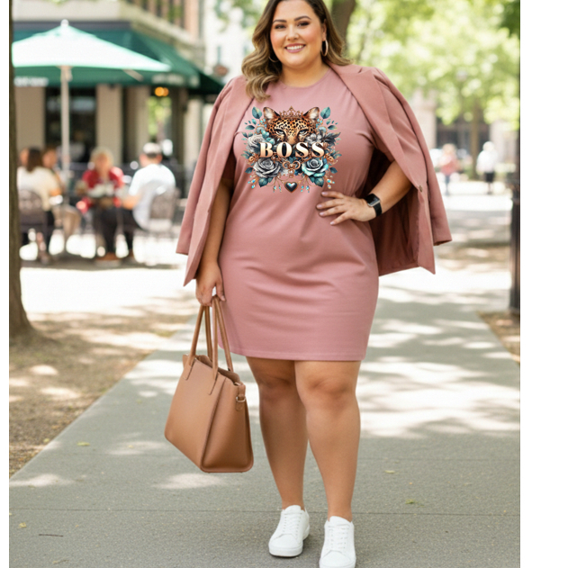 Vestido estilo camiseta estampa BOSS ou Camisetão blusão verão tropical moda verão plus size feminino