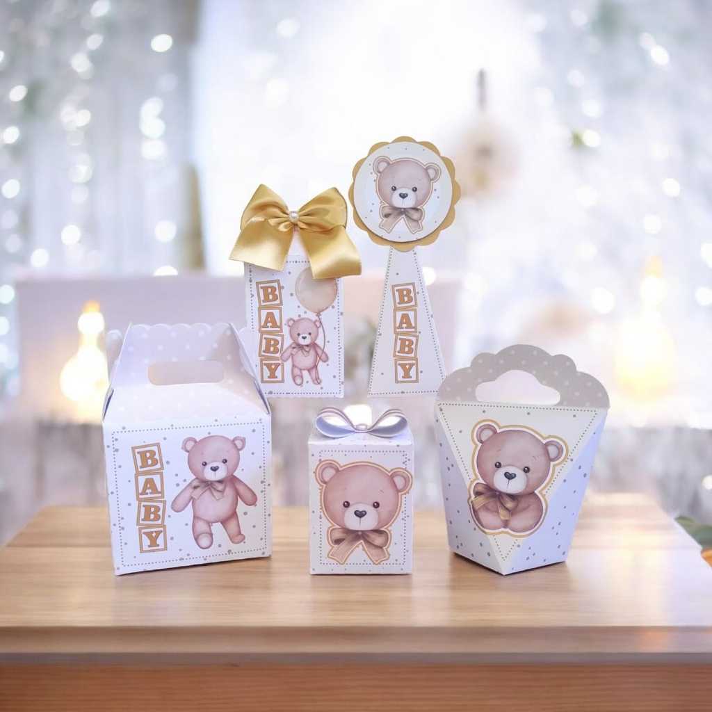 Caixas Personalizadas Kit Chá Revelação Ursinhos Lembrancinhas para Festas, Chá de bebê, Chá Revelação