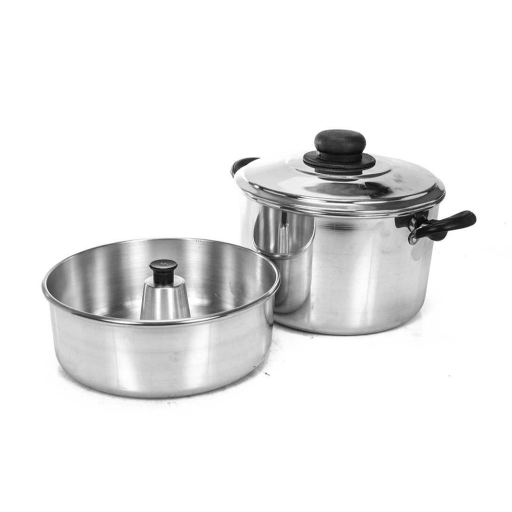 Imagem Kit Banho Maria Panela com Forma de Pudim 2 Peças em Alumínio Reforçado PREMIUM Resistente