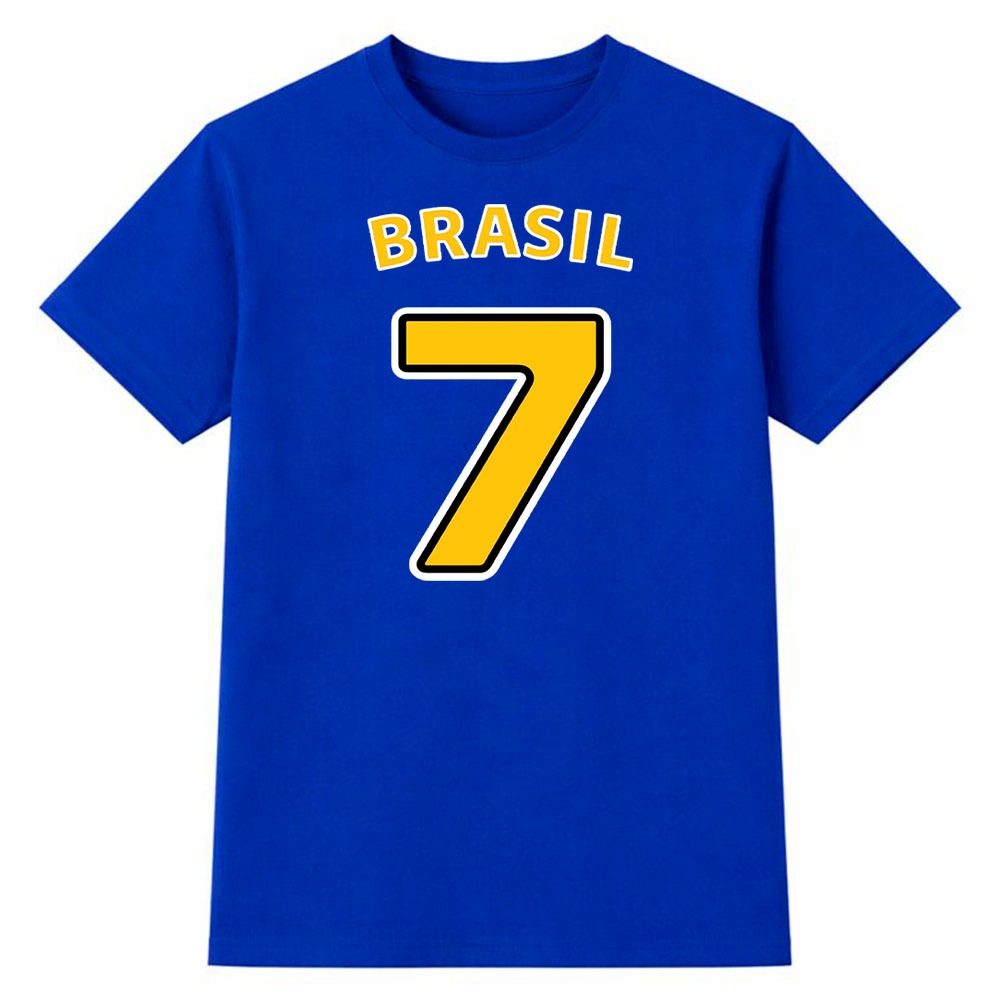 Camiseta Masculina 100% Algodão Camisa Brasil Número 7 Futebol Copa do Mundo Torcida Casual Moda