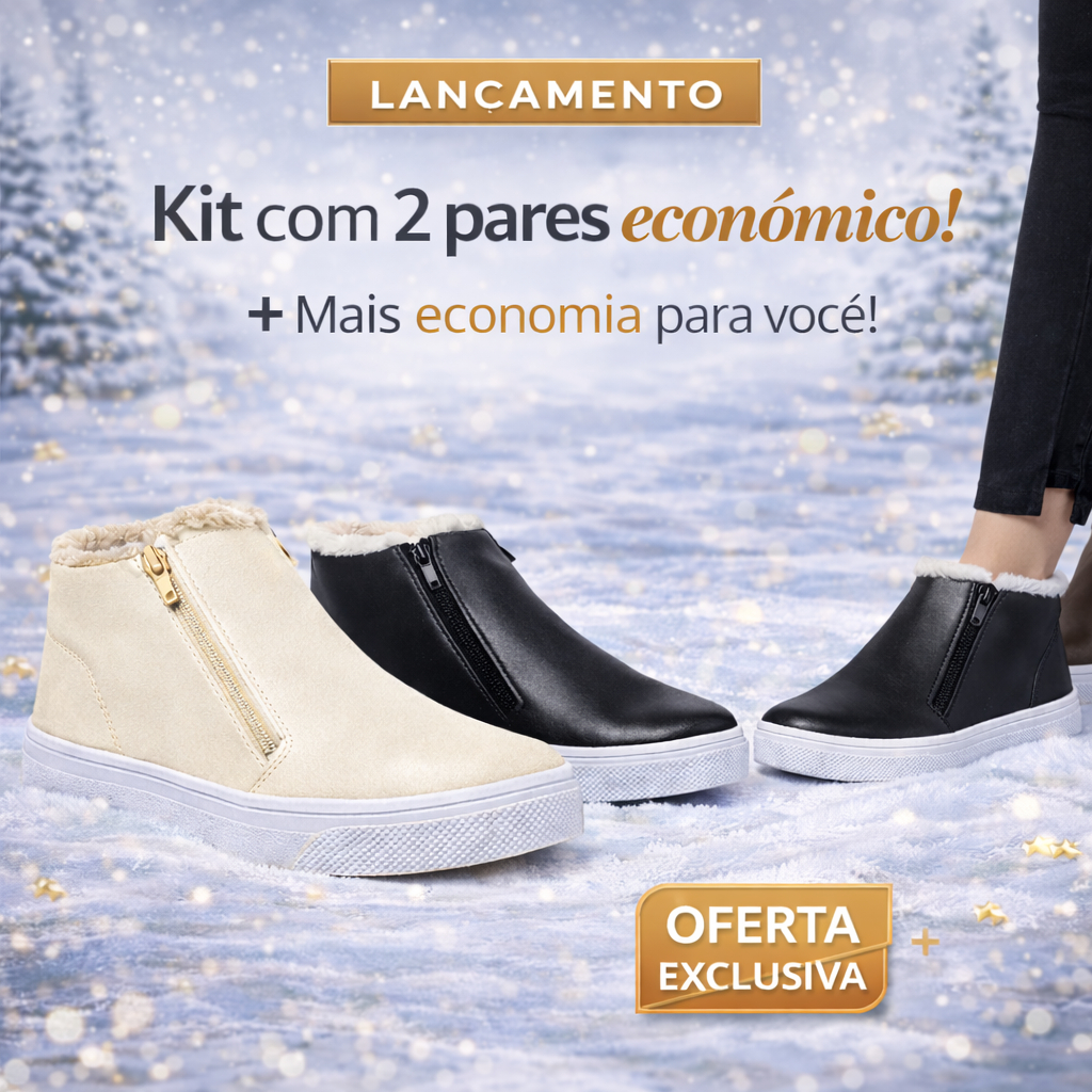 Kit 2 Pares de Tênis Botinha Feminina Com Pelo Forrada Para o Inverno