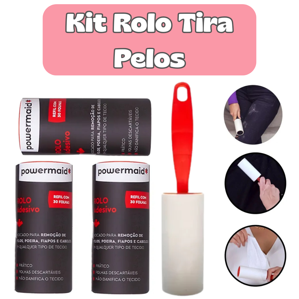 Rolo Tira Pelos + Refil Powermaid Original | Remove Pelos, Fiapos e Poeira | Uso Profissional e Doméstico em Oferta na Shopee
