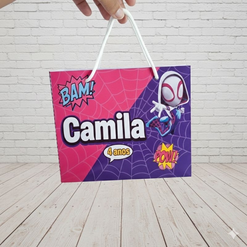​Sacola Personalizada mulher aranha - aranha fantasma - Lembrancinha Aniversário Infantil menina