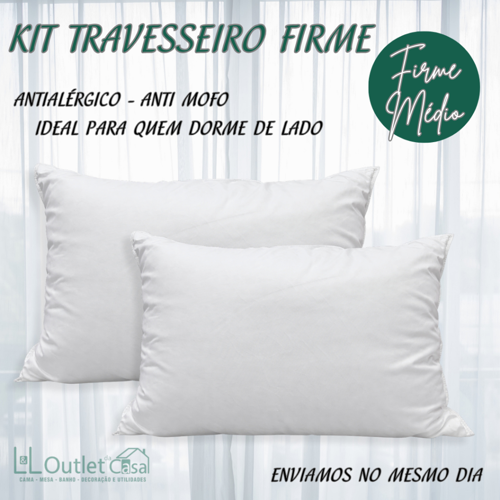 Kit 2 Travesseiros Percal Médio Extra Firme 16cm Altura