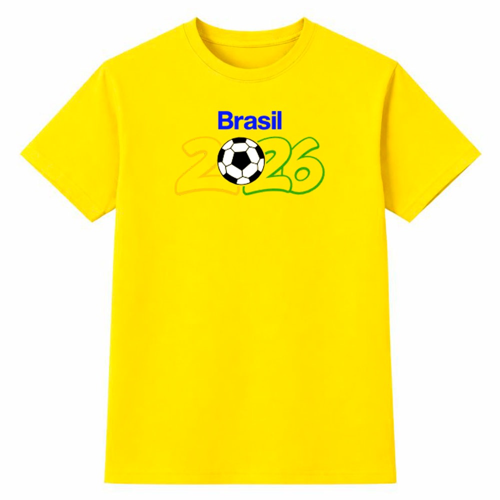 Camiseta Masculina 100% Algodão Camisa Brasil 2026 Futebol Copa do Mundo Torcida Casual Dia a Dia