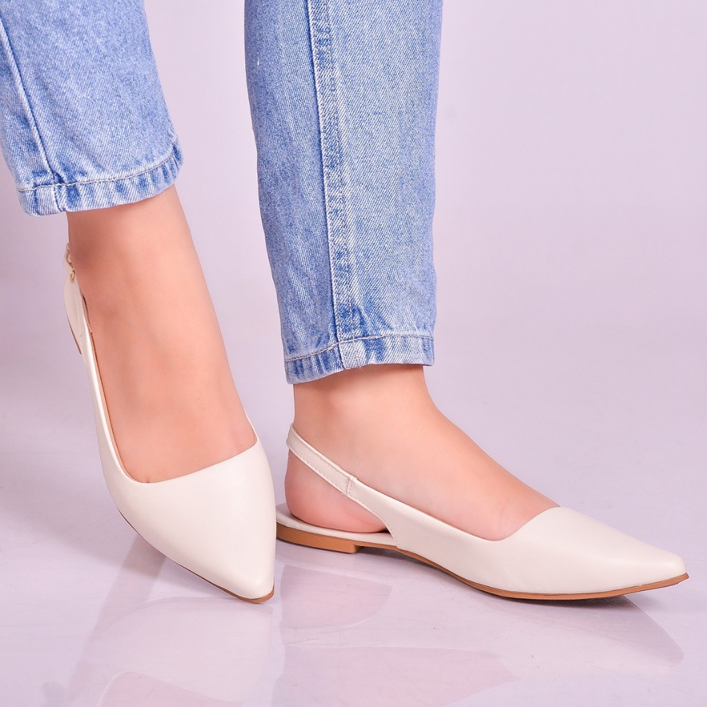 Sapatilha Feminina Slingback Bico Fino Rasteira Confortavel Elegante em Oferta na Shopee