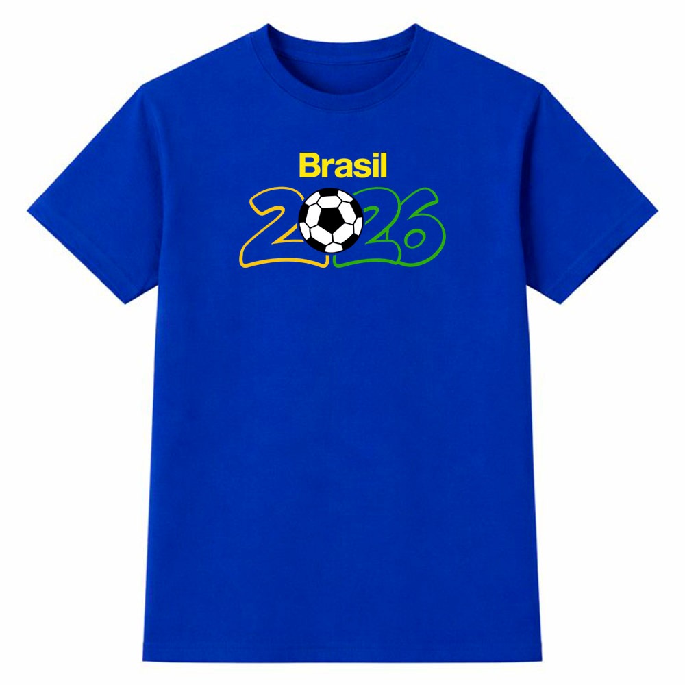 Camiseta Masculina 100% Algodão Camisa Brasil 2026 Futebol Copa do Mundo Torcida Casual Premium
