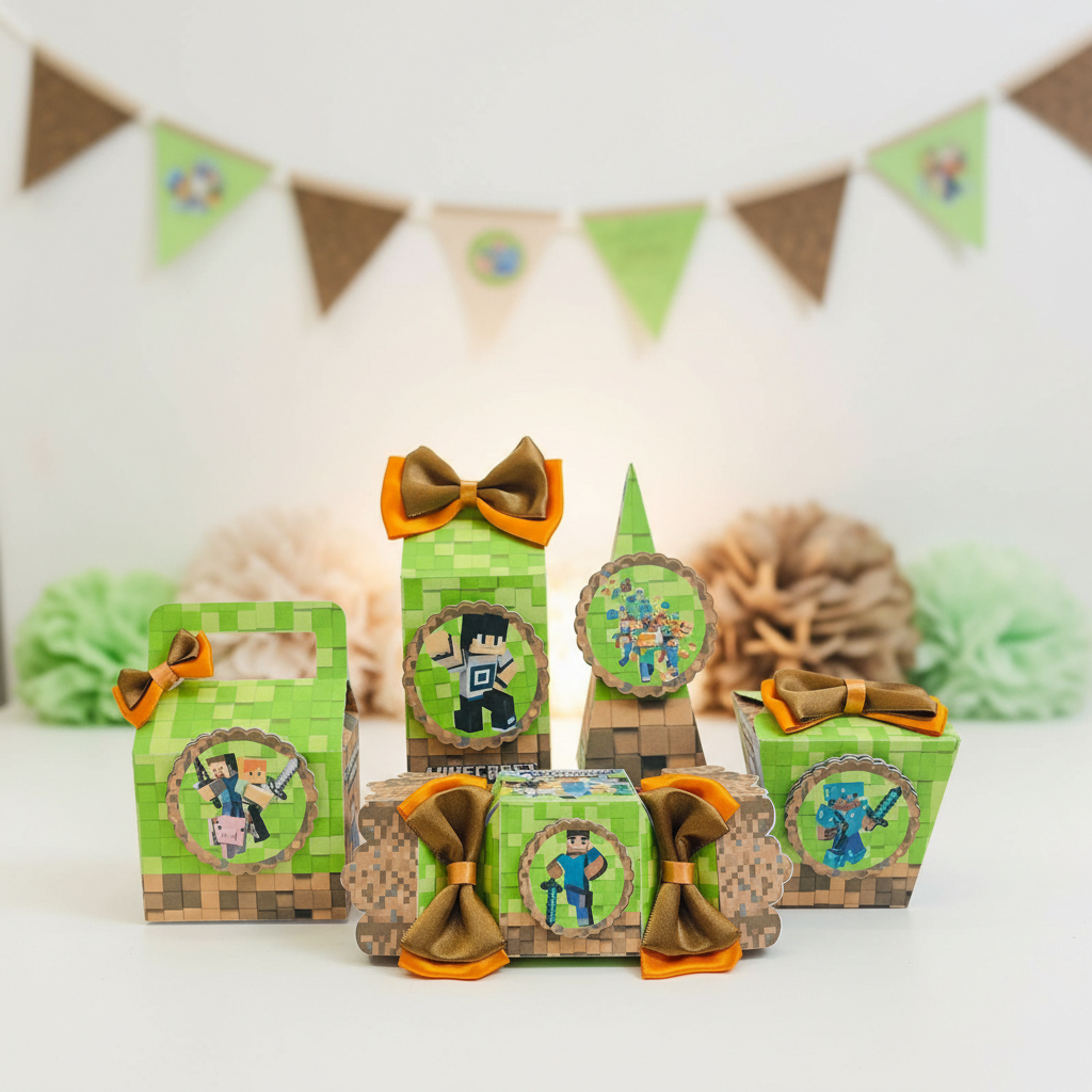 Kit Festa Personalizado Minecraft- Caixinhas para Aniversário - Lembrancinhas - Pegue e monte - Envio Rápido.