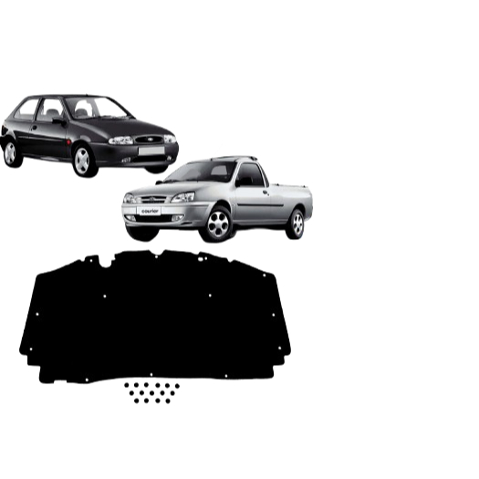 Forro Manta Capô Ford Fiesta Courier  1995 a 2002 Autoadesivo com Presilha Térmico Acústico