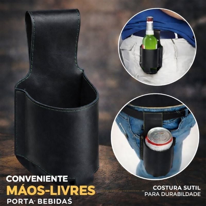 Suporte Porta Lata e garrafa Para Cerveja Coldre em Couro Bidins