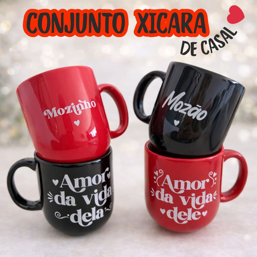 Kit 2 Canecas Casal Amor da Vida Ele e Ela 220ml Namorados Presente Decoraçao