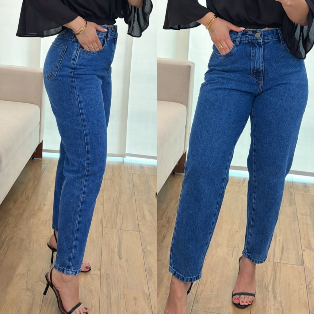 Calça Jeans Mom Feminina Cintura Alta 100% Algodão Premium