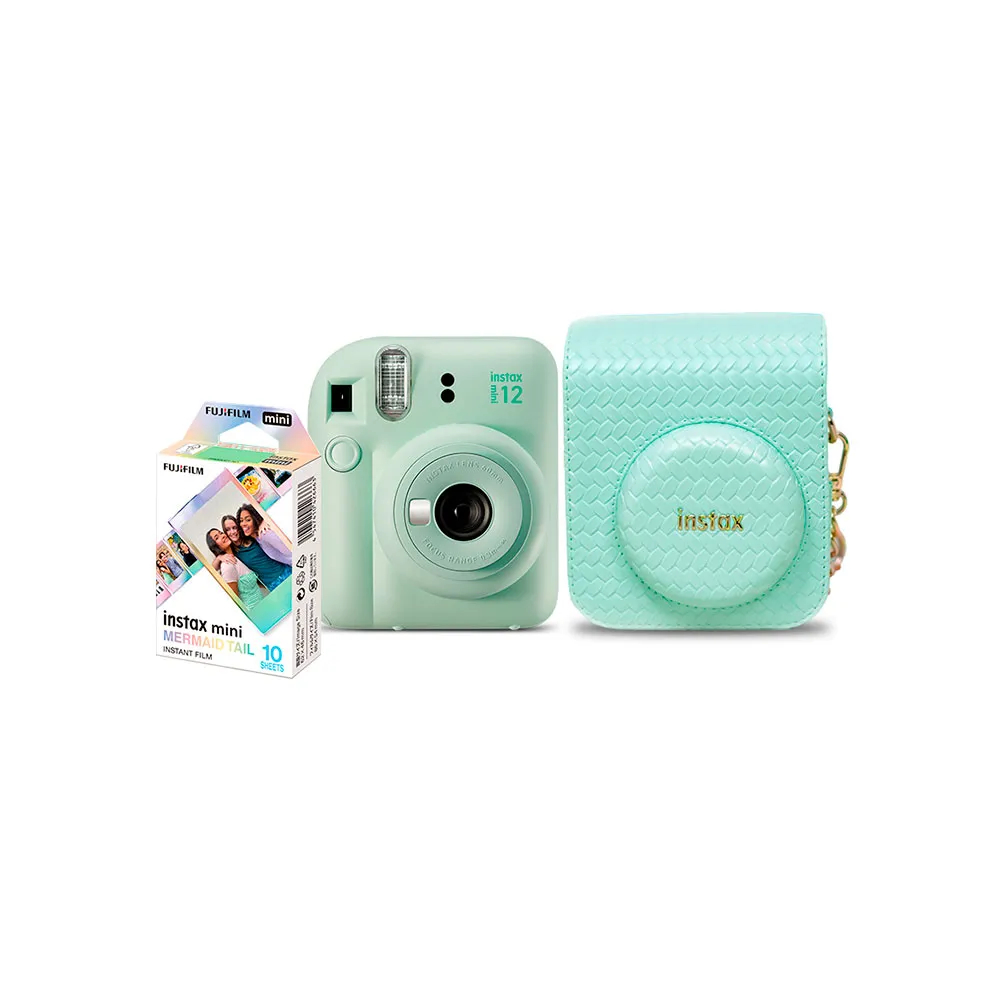 Câmera Instantânea Fujifilm Kit Instax Mini 12 + 10 Films + Bolsa - Cor Branco Azul Lilás Verde Rosa