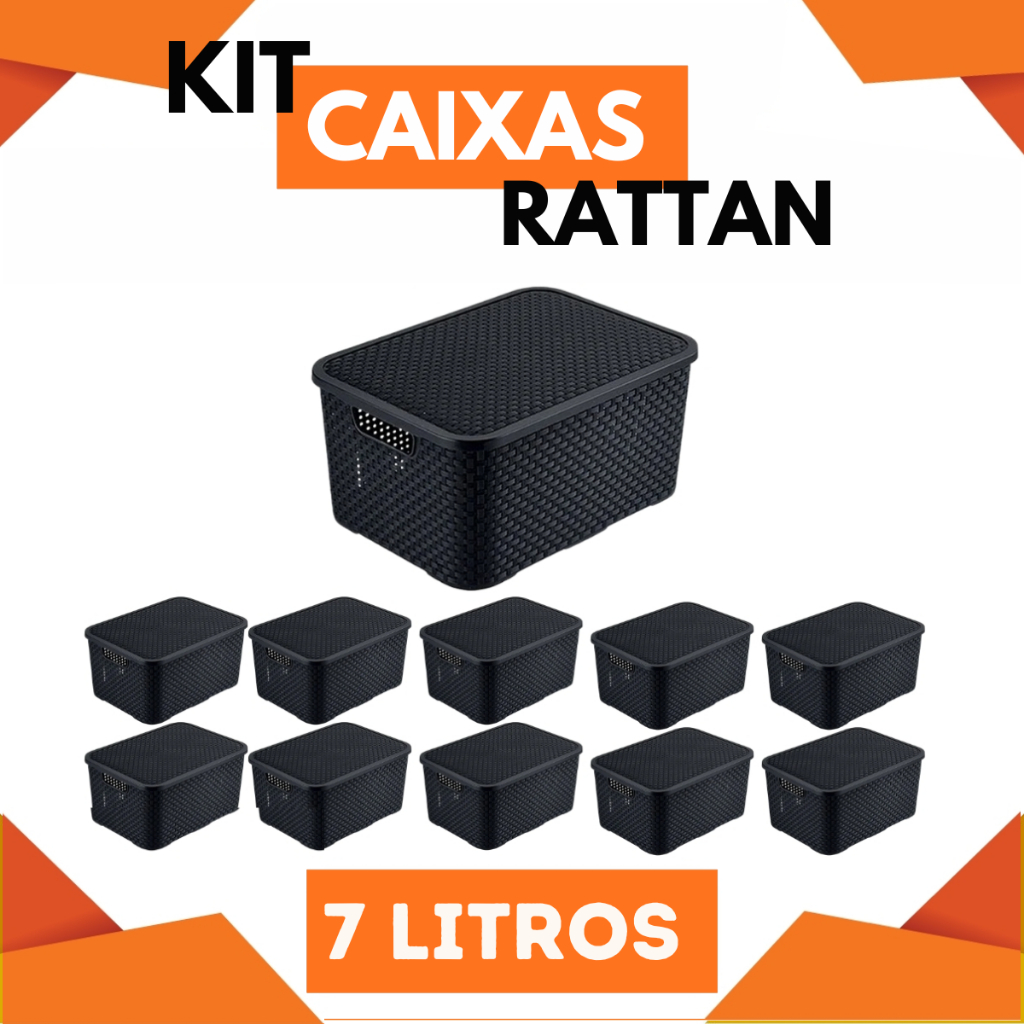 Kit Cesto Caixa Organizadora Rattan 7 Litros Multiuso Preto em Oferta na Shopee