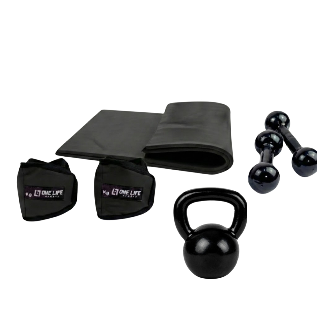 Kit Exercícios Funcionais | One Life Sports® — Caneleira 3kg, Halter 1kg, Kettlebell 4kg — Treino