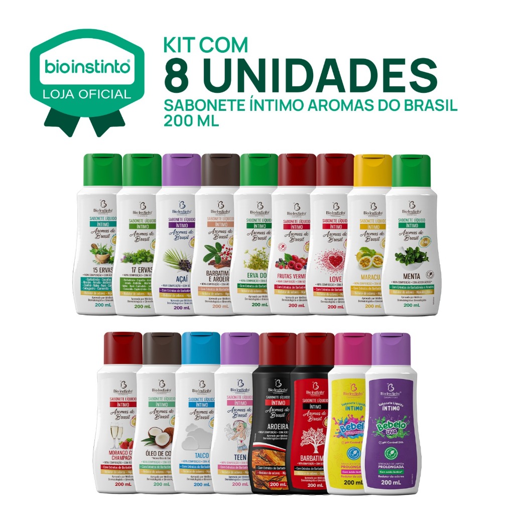 08 UN SABONETE AROMAS DO BRASIL Íntimo 200ml Bio Instinto Variados Sabonete Líquido