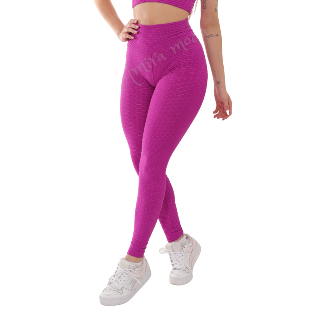 Calça Legging Bolha Suplex Cós Alto cintura alta  Fitness Academia textura Flocada alta qualidade em Oferta na Shopee