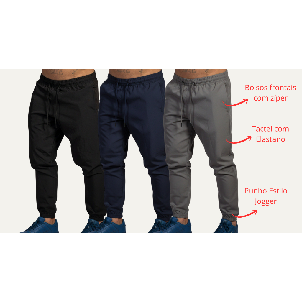 Calça  Masculina Jogger Tactel Plus Size com Elastano Esportiva - G ao G3