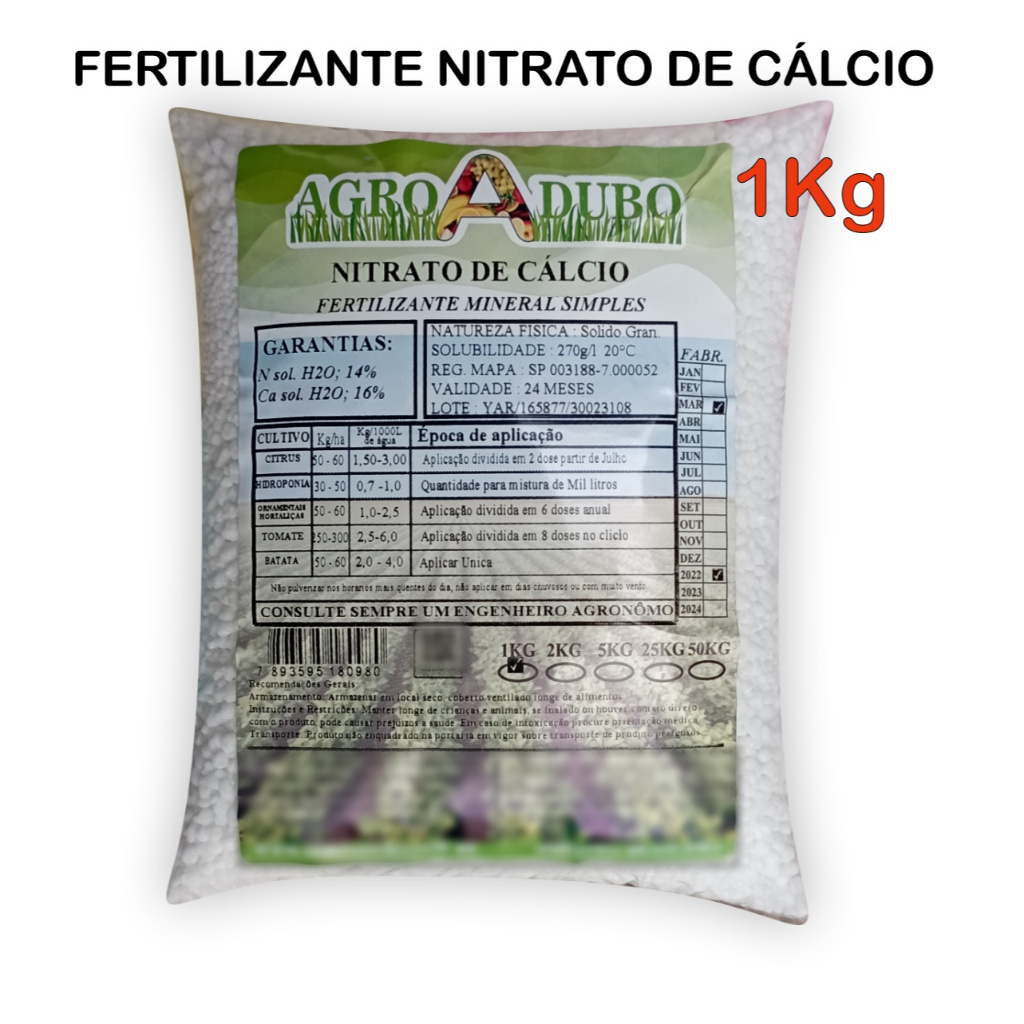 Fertilizante Nitrato De Calcio 1Kg Ferti Adubo Hidroponia