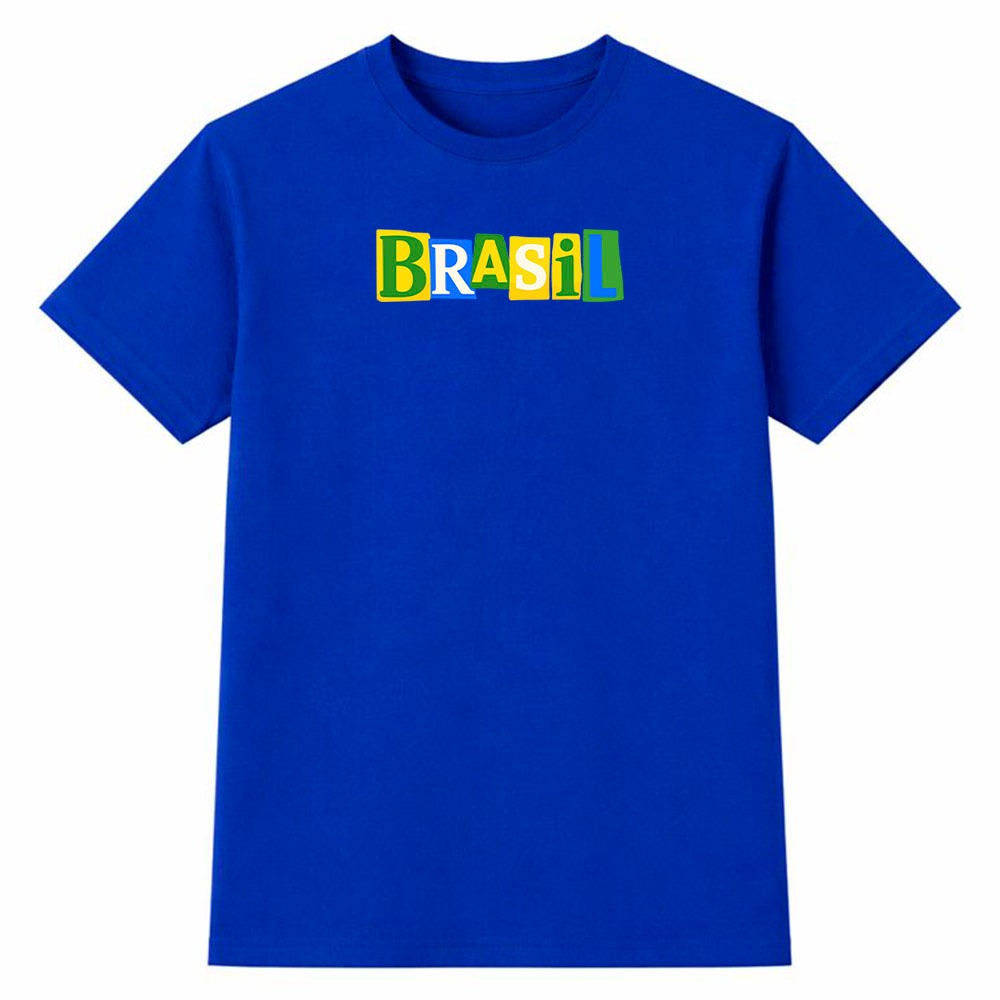 Camiseta Feminina 100% Algodão Camisa Brasil Collage Futebol Copa do Mundo Torcida Moda Casual