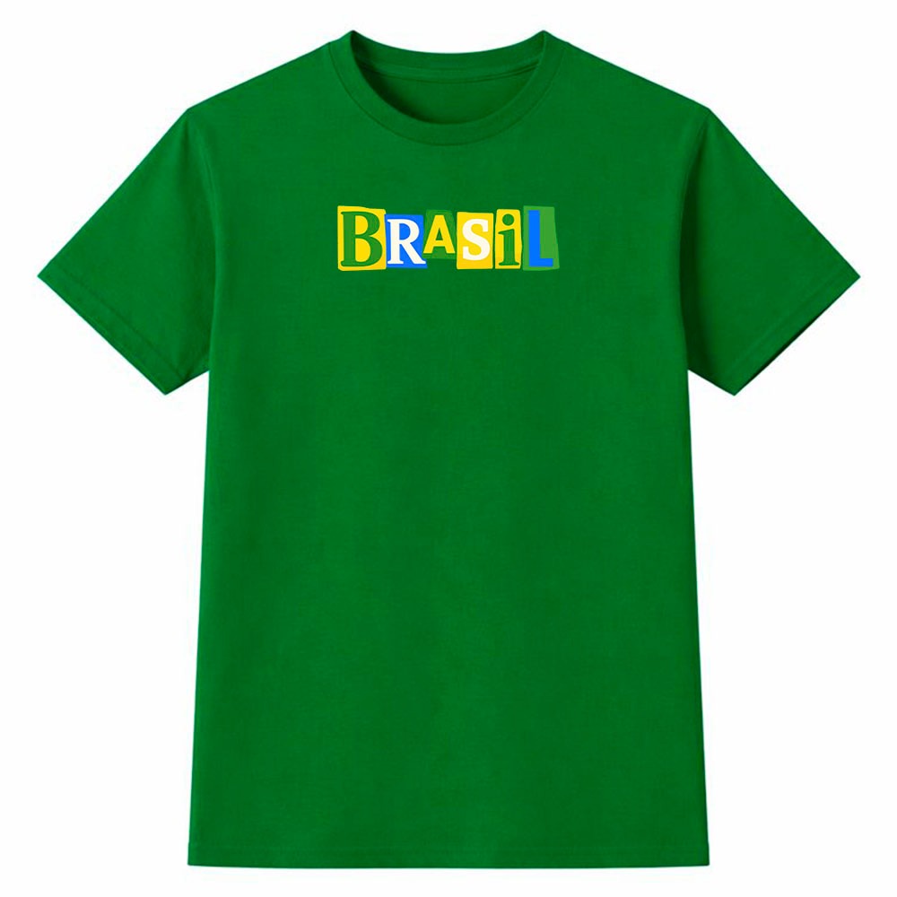 Camiseta Feminina 100% Algodão Camisa Brasil Collage Futebol Copa do Mundo Torcida Casual Premium