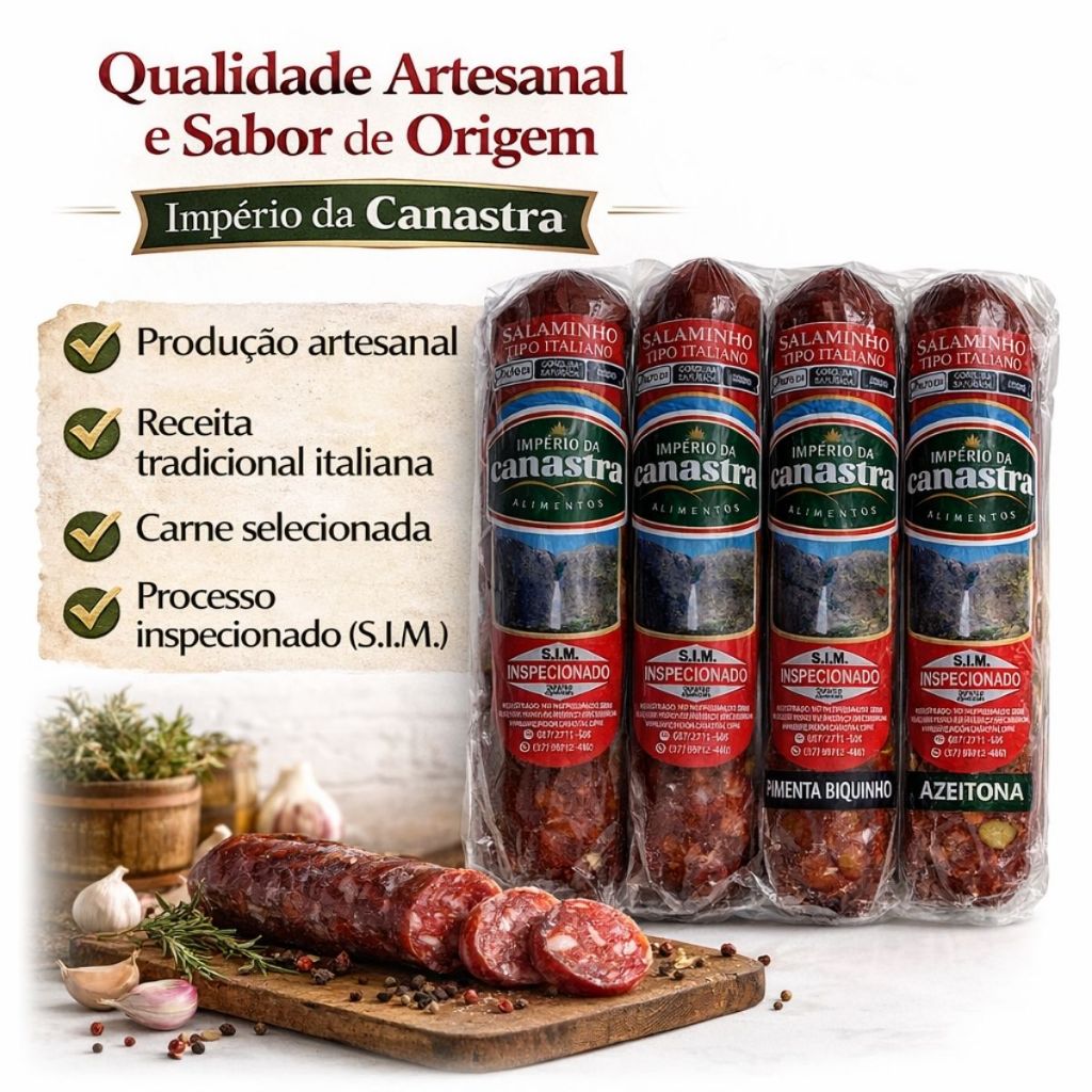 Kit Salame Tipo Italiano 760g Defumado 4 Sabores Tradicional Azeitona e Biquinho Império da Canastra em Oferta na Shopee