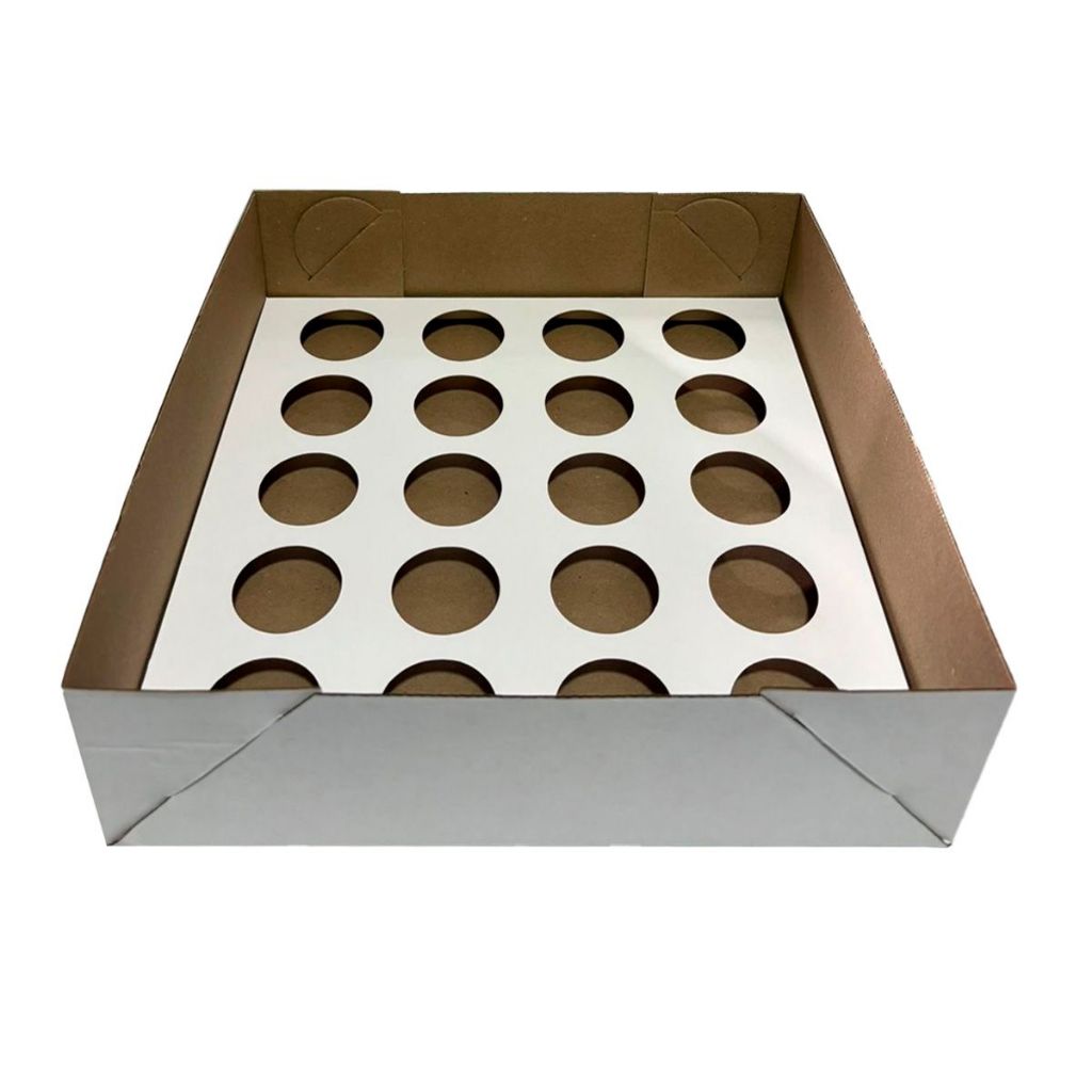 10 UNI - CAIXA TRANSPORTE 20 MINICUPCAKE 30X30X8 CM BRANCA em Oferta na Shopee
