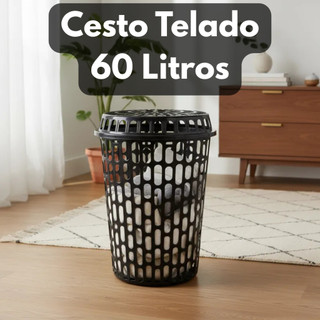Cesto Para Roupas Organizador Telado 60 Litros Com Tampa Resistente Reforçado Em Promoção…