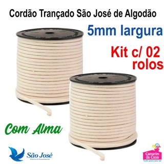 Kit c/ 02 Rolos de Cordão Trançado Cru ou Color de 5mm Largura Rolo c/ 50m 100% Algodão São José em Oferta na Shopee