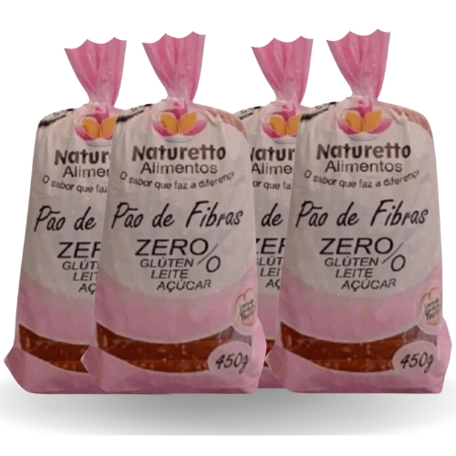 KIT 4 PÃES DE FIBRAS ZERO GLÚTEN / ZERO  LEITE / ZERO LACTOSE / ZERO AÇUCAR