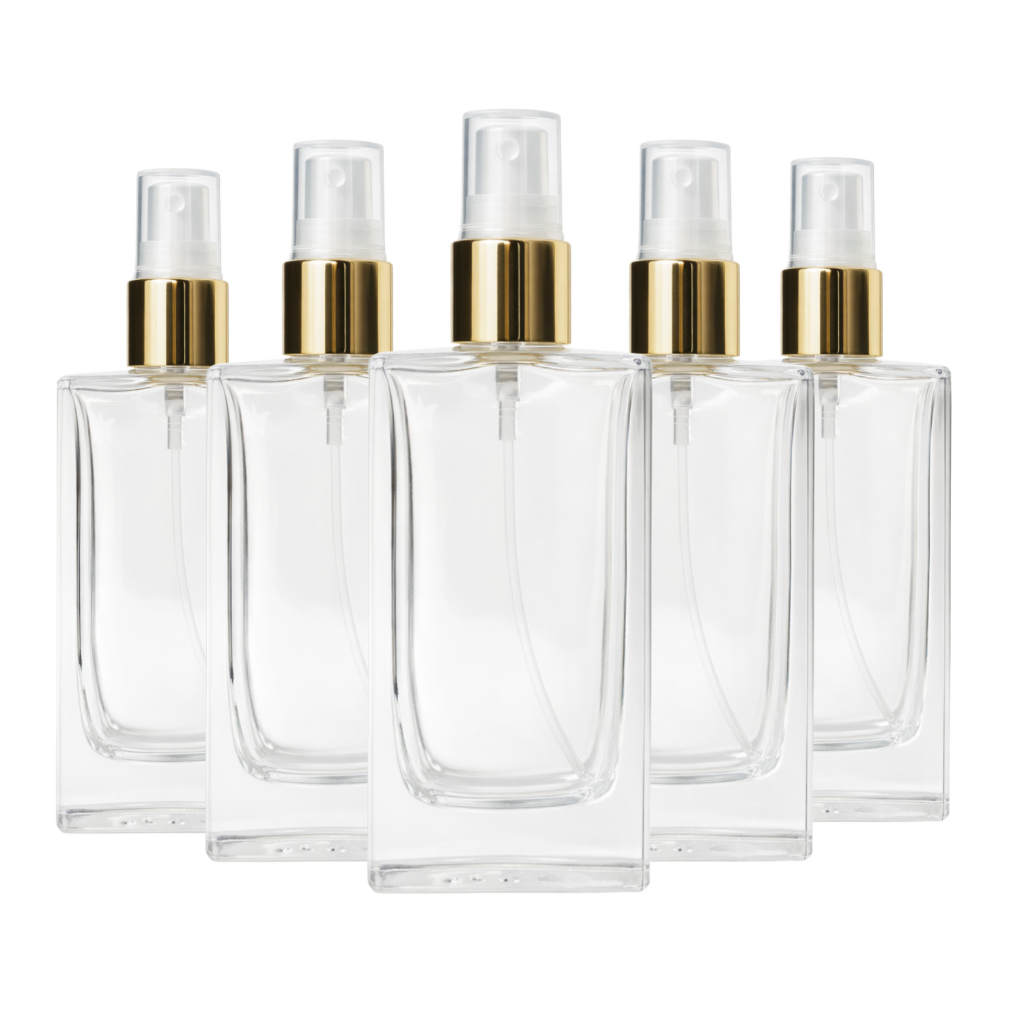 Kit 100 Frascos Revenda Perfume Retangular 60ml - Com Válvula Spray - Vidro para Perfume Atacado