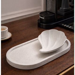 Kit Bandeja Oval Media + Bandeja Concha Vieira - Feita à Mão Cimento Ateliê Marmorizado Organizador em Oferta na Shopee