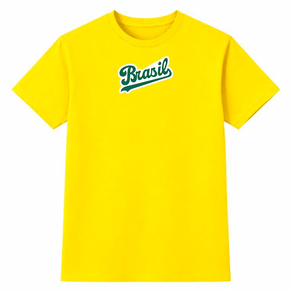 Camiseta Feminina 100% Algodão Camisa Brasil Letra Cursiva Clássica Futebol Copa do Mundo Casual Top