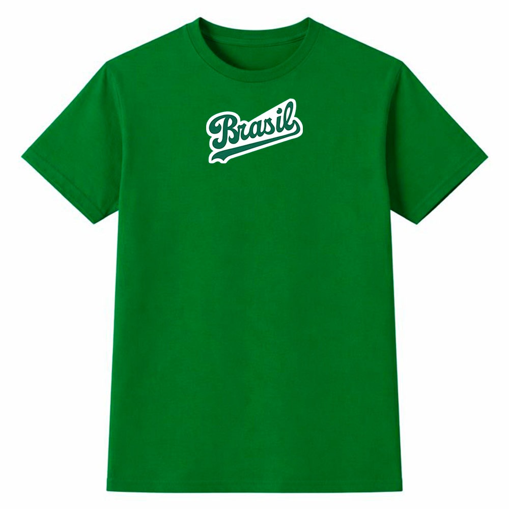 Camiseta Feminina 100% Algodão Camisa Brasil Letra Cursiva Clássica Futebol Copa do Mundo Top Casual
