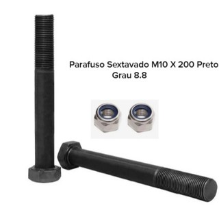 2  Parafuso Sextavado Aço 8.8 M10 X 200  Passo 1,50 Ma COM PORCA TRAVANTE NYLON M10 Passe 1.5