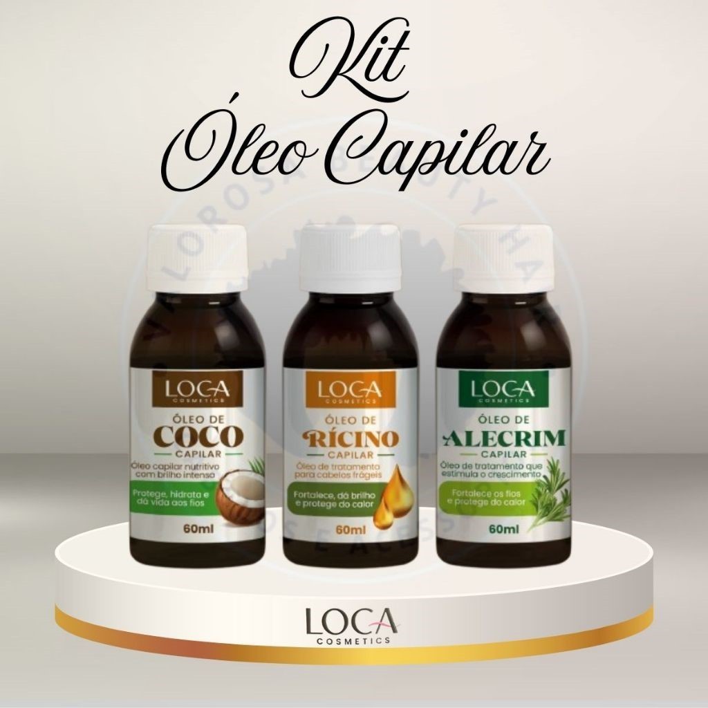 Óleos Individuais OU Kit Terapia Capilar LOCA Óleos 60ml Alecrim + Coco + Ricino