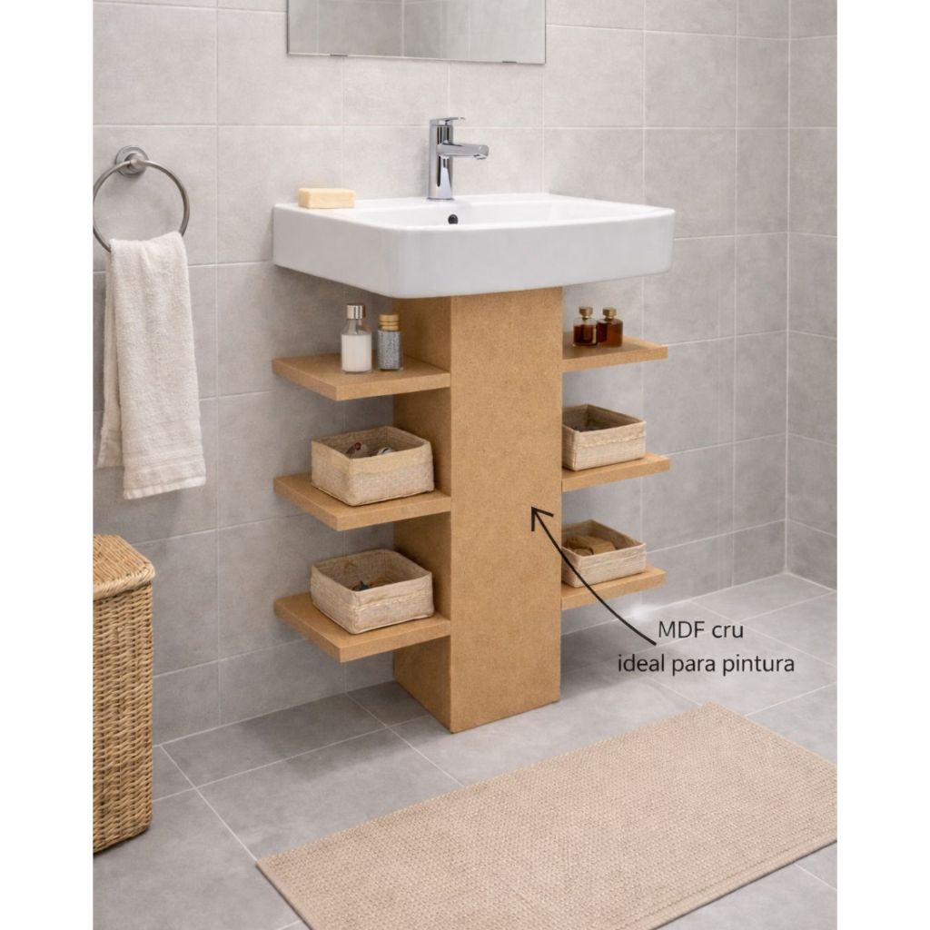 🔥🔥🔥 QUEIMA Gabinete Com 6 Prateleiras Para Pia De Coluna Banheiro Natural Sem Furos